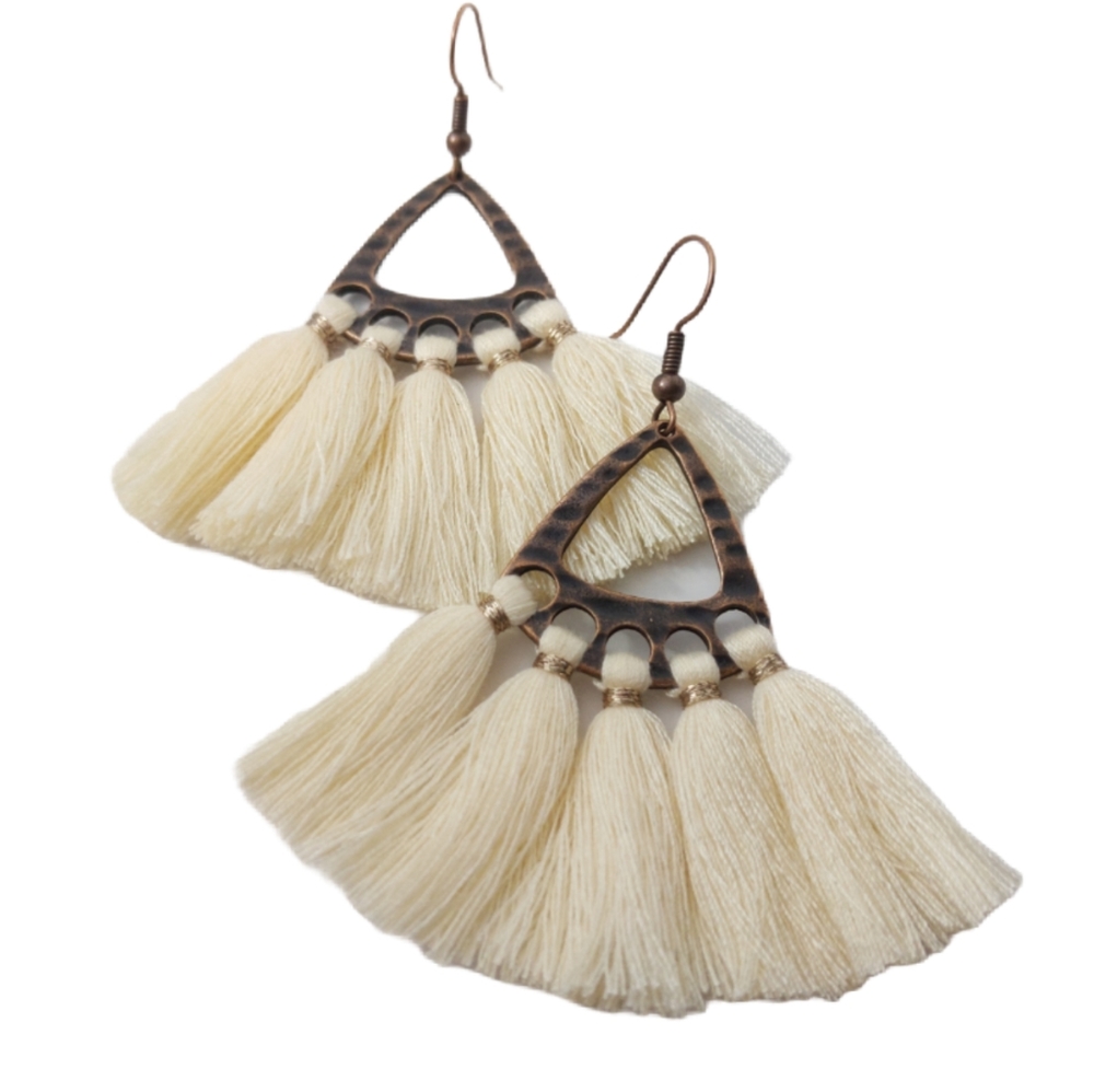 Bronze Ivory Tassel Earrings